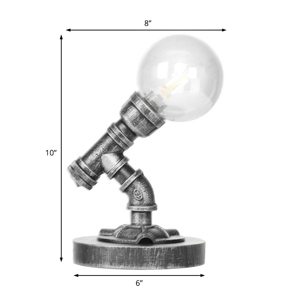 Avelena | Globe Klar/Amber Glas Arbeitsbeleuchtung Industriell Einfach Glühbirne Wohnzimmer Schreibtischlampe In Antik Silber
