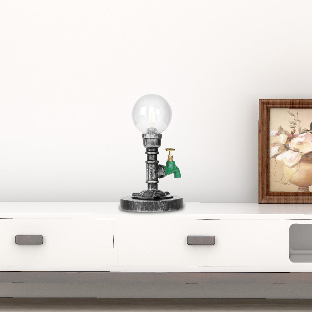 Avelena | Globe Klar/Amber Glas Arbeitsbeleuchtung Industriell Einfach Glühbirne Wohnzimmer Schreibtischlampe In Antik Silber