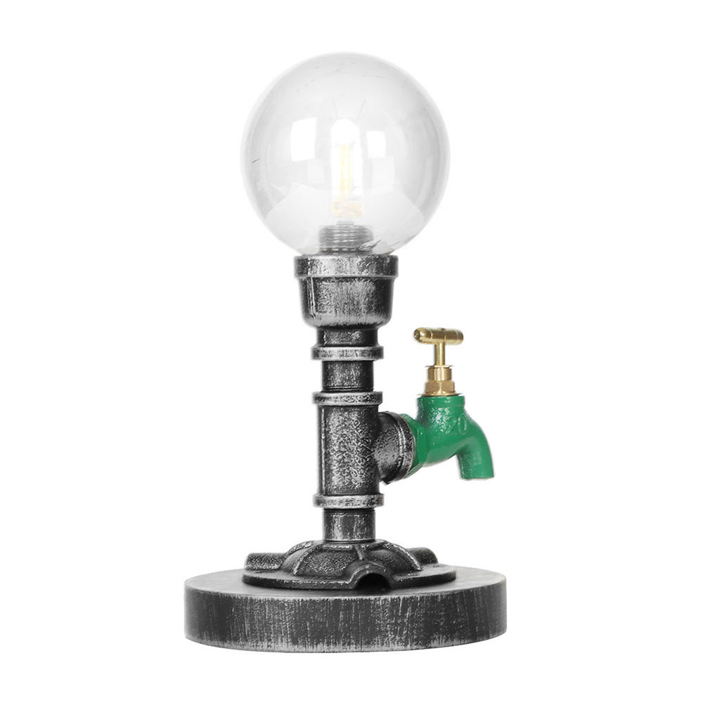Avelena | Globe Klar/Amber Glas Arbeitsbeleuchtung Industriell Einfach Glühbirne Wohnzimmer Schreibtischlampe In Antik Silber