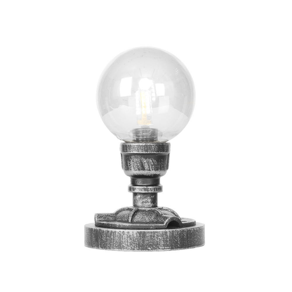 Avelena | Globe Klar/Amber Glas Arbeitsbeleuchtung Industriell Einfach Glühbirne Wohnzimmer Schreibtischlampe In Antik Silber