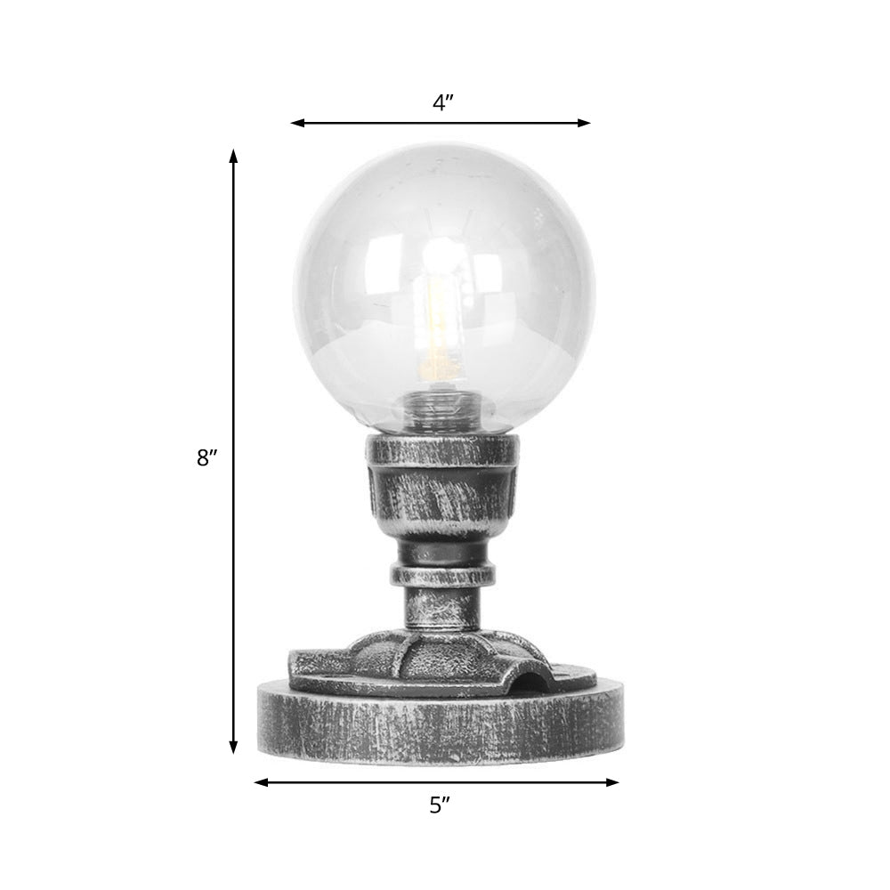 Avelena | Globe Klar/Amber Glas Arbeitsbeleuchtung Industriell Einfach Glühbirne Wohnzimmer Schreibtischlampe In Antik Silber