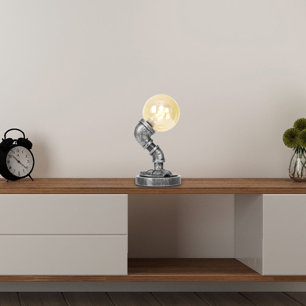Avelena | Globe Klar/Amber Glas Arbeitsbeleuchtung Industriell Einfach Glühbirne Wohnzimmer Schreibtischlampe In Antik Silber