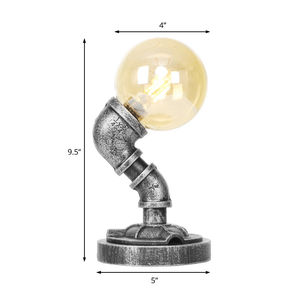 Avelena | Globe Klar/Amber Glas Arbeitsbeleuchtung Industriell Einfach Glühbirne Wohnzimmer Schreibtischlampe In Antik Silber