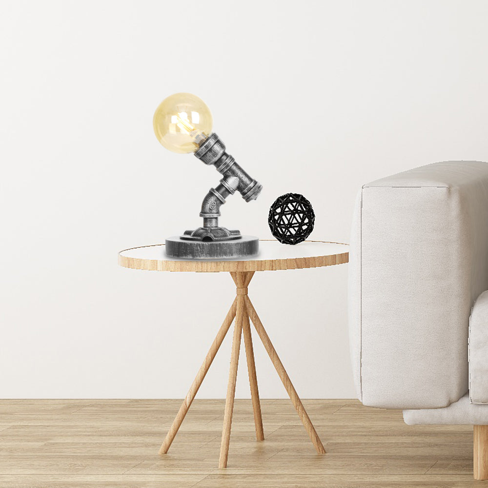 Avelena | Globe Klar/Amber Glas Arbeitsbeleuchtung Industriell Einfach Glühbirne Wohnzimmer Schreibtischlampe In Antik Silber