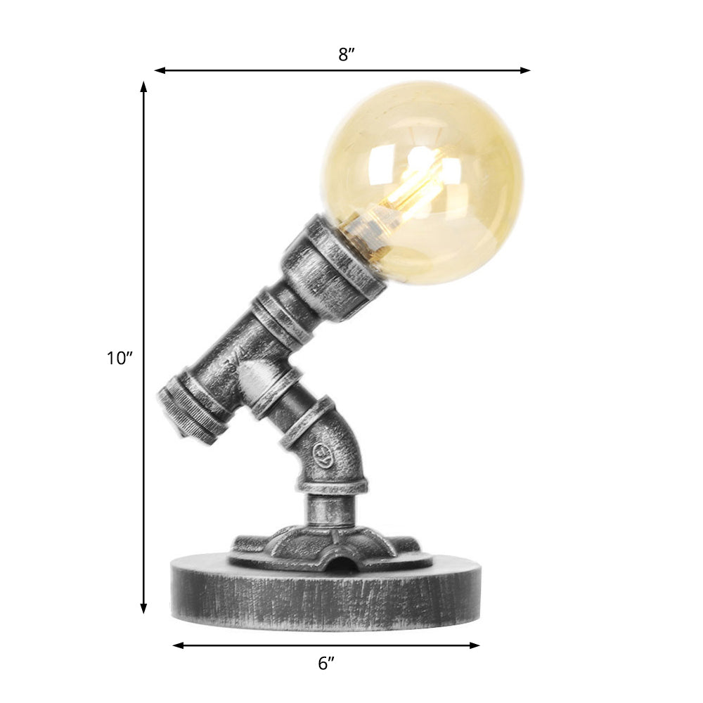 Avelena | Globe Klar/Amber Glas Arbeitsbeleuchtung Industriell Einfach Glühbirne Wohnzimmer Schreibtischlampe In Antik Silber