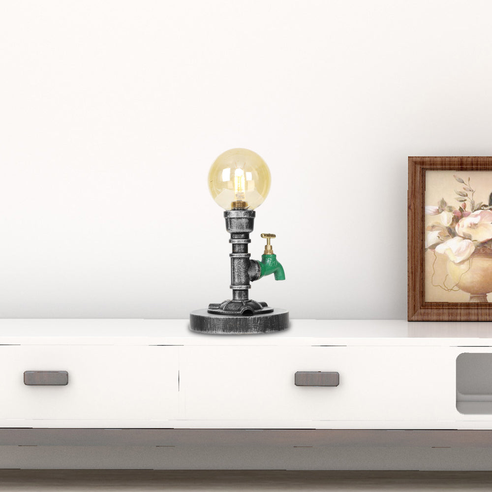 Avelena | Globe Klar/Amber Glas Arbeitsbeleuchtung Industriell Einfach Glühbirne Wohnzimmer Schreibtischlampe In Antik Silber