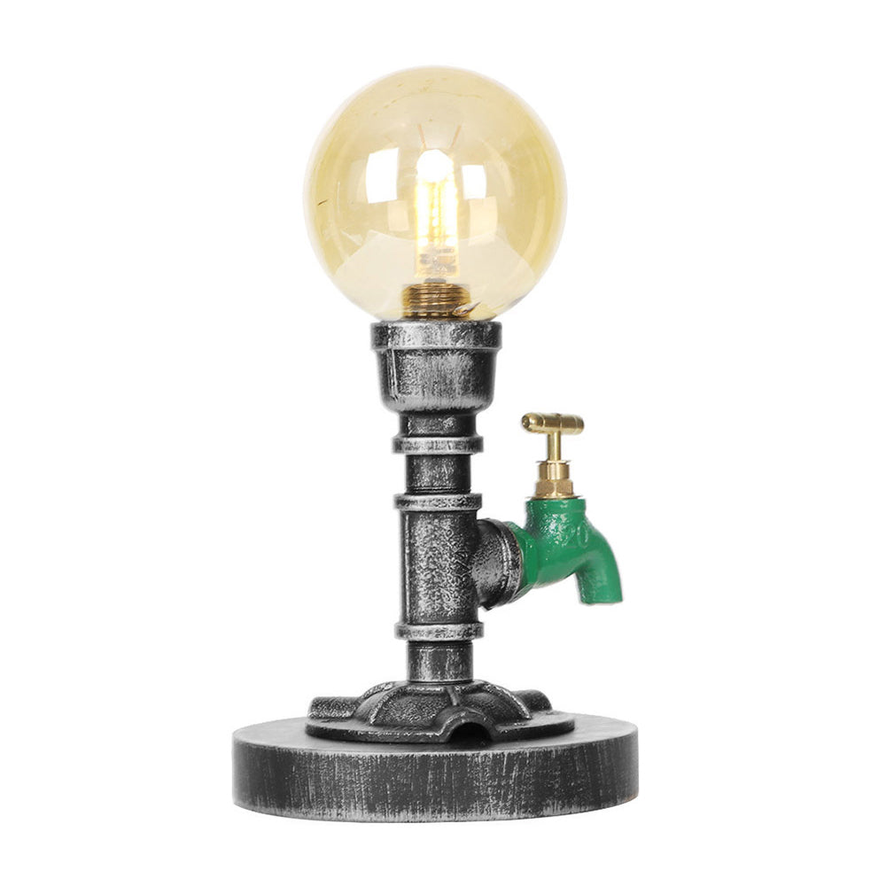Avelena | Globe Klar/Amber Glas Arbeitsbeleuchtung Industriell Einfach Glühbirne Wohnzimmer Schreibtischlampe In Antik Silber