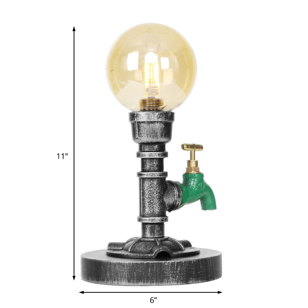 Avelena | Globe Klar/Amber Glas Arbeitsbeleuchtung Industriell Einfach Glühbirne Wohnzimmer Schreibtischlampe In Antik Silber