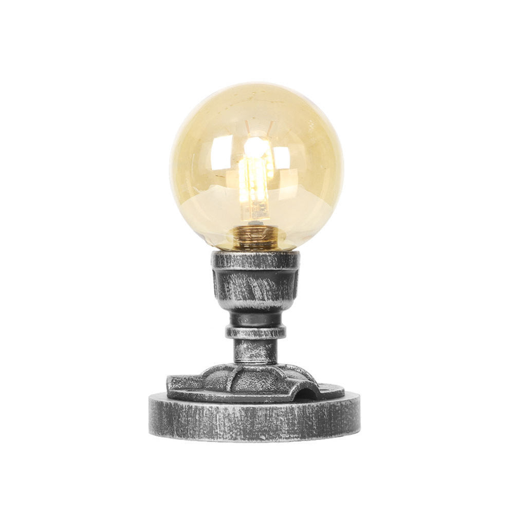 Avelena | Globe Klar/Amber Glas Arbeitsbeleuchtung Industriell Einfach Glühbirne Wohnzimmer Schreibtischlampe In Antik Silber