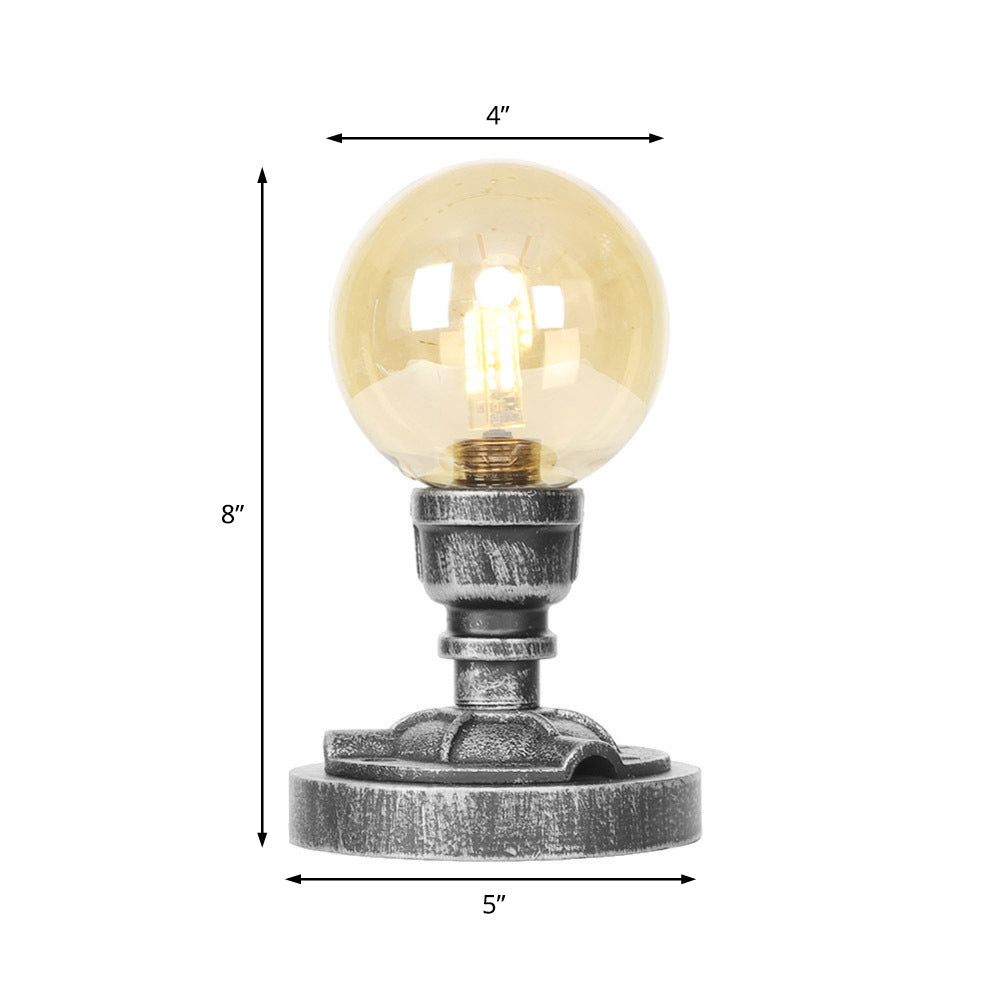 Avelena | Globe Klar/Amber Glas Arbeitsbeleuchtung Industriell Einfach Glühbirne Wohnzimmer Schreibtischlampe In Antik Silber
