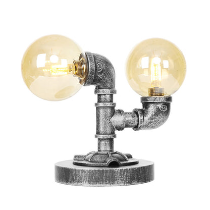 Avelena | 2-Lampe Schreibtischlampe Industriell Runde Schirm Klar/Amber Glas Tischbeleuchtung In Antik Silber