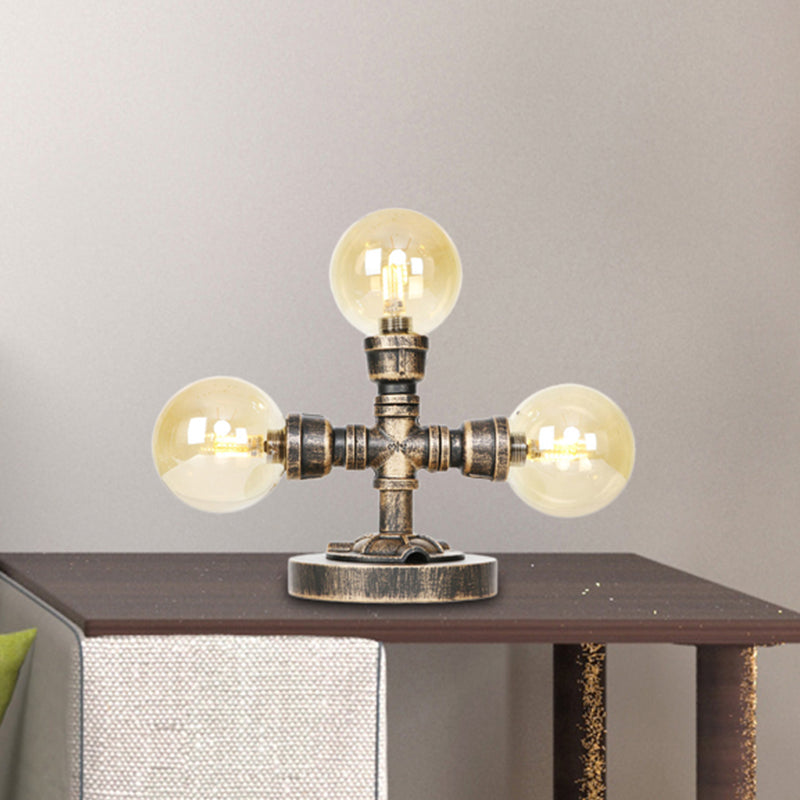 Avelena | Industrielle Runde Schirm Schreibtischlampe 2/3-Lampe Klar/Amber Glas Aufgabenbeleuchtung In Antik Silber/Bronze mit Fuß