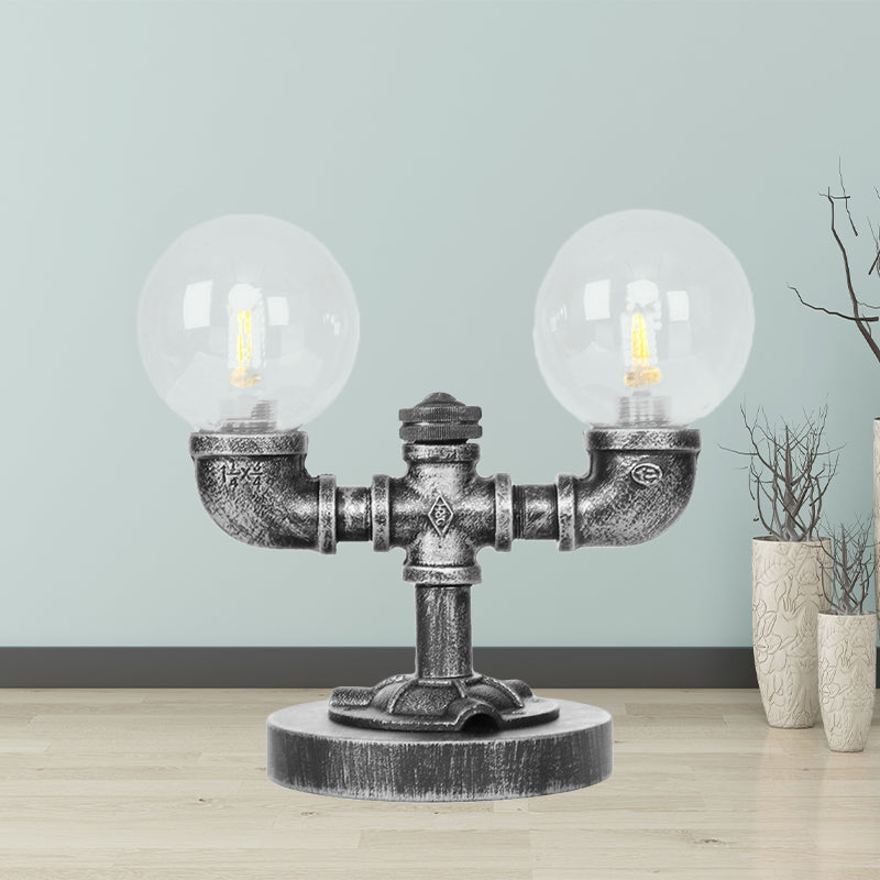 Avelena | Industrielle Runde Schirm Schreibtischlampe 2/3-Lampe Klar/Amber Glas Aufgabenbeleuchtung In Antik Silber/Bronze mit Fuß