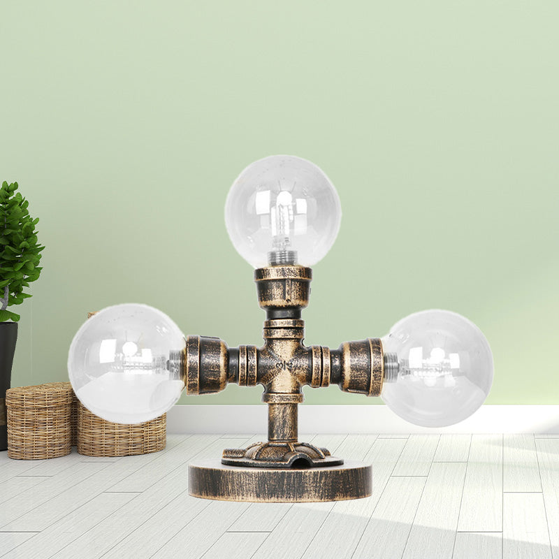 Avelena | Industrielle Runde Schirm Schreibtischlampe 2/3-Lampe Klar/Amber Glas Aufgabenbeleuchtung In Antik Silber/Bronze mit Fuß