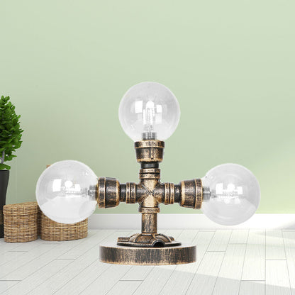 Avelena | Industrielle Runde Schirm Schreibtischlampe 2/3-Lampe Klar/Amber Glas Aufgabenbeleuchtung In Antik Silber/Bronze mit Fuß