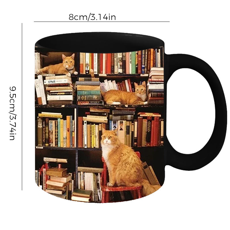 Avelena | Bücherregal Keramikkaffeebecher - Geschenk für Katzenbuchliebhaber