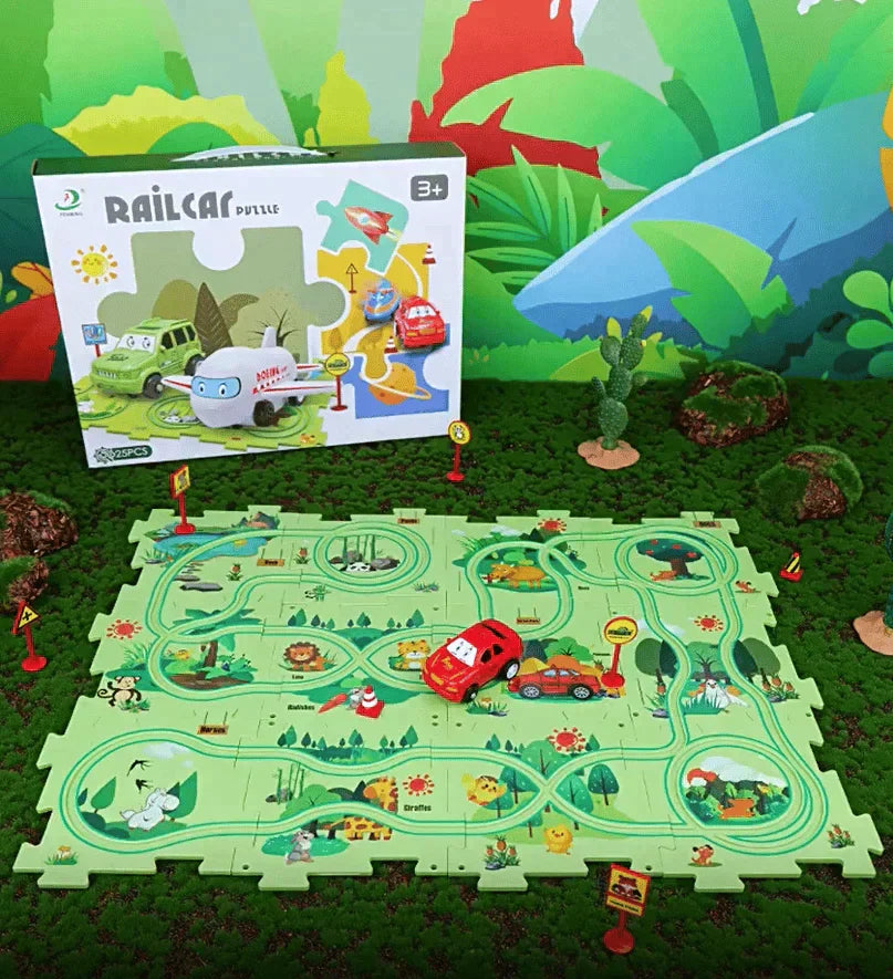 Avelena | Kinder Bildungs Puzzle Bahn Auto Spiel Set
