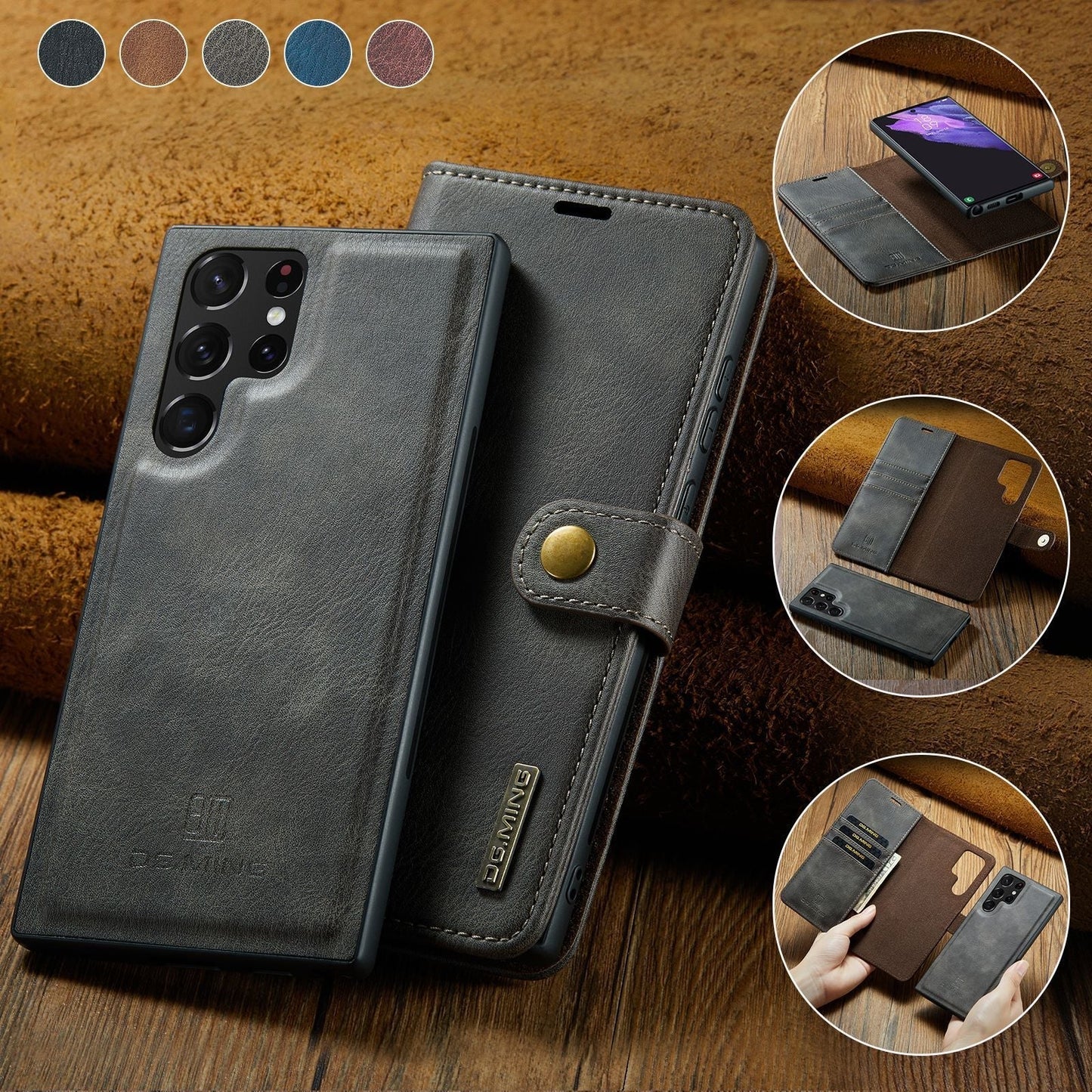 Avelena | 2 in 1 abnehmbare Flip-Ledertasche für Samsung Galaxy