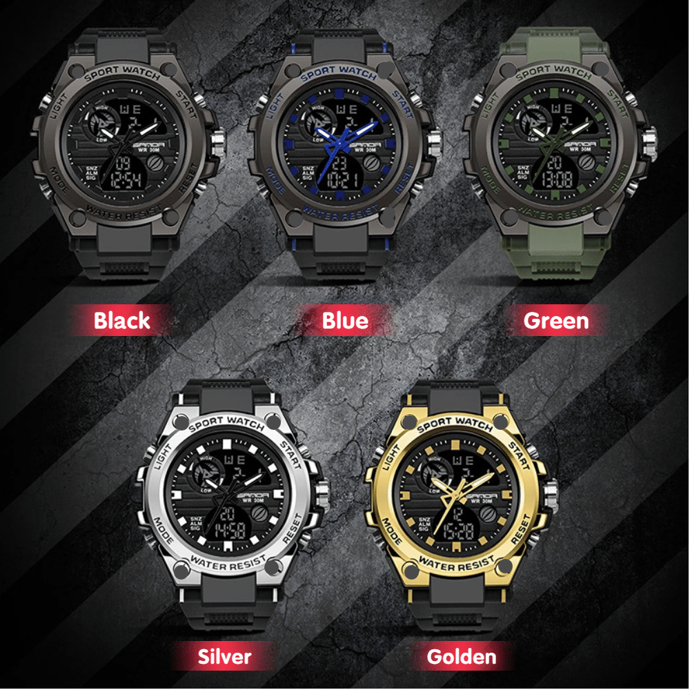 Avelena | Sportliche Dual-Display Mode Multifunktionale wasserdichte leuchtende Herrenarmbanduhr