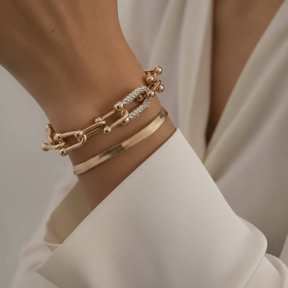 Damen Armband-Set mit Gliederdesign & Schlangenarmband in Goldoptik | Shopnory