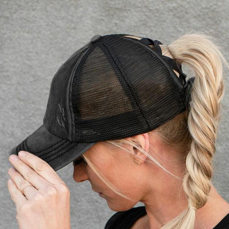 Avelena | Neue Mesh Cross Outout Pferdeschwanz Baseballcap