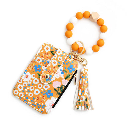 Avelena | Boho-Stil Perlen & Tassle Dekorierter Schlüsselanhänger mit Blumenmuster Geldbörse