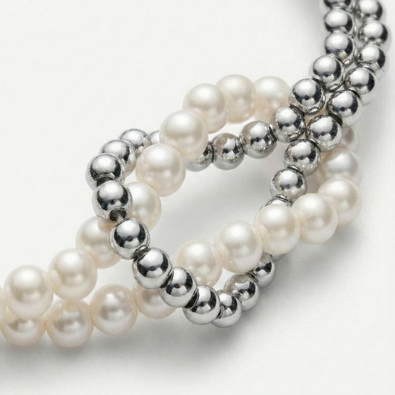 Damen Doppeltes Perlenarmband mit Silberfarbenen Kugelperlen | Shop Nory