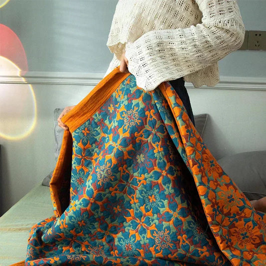 Avelena | & Blaues Muster Sechs-lagiges Baumwoll-Quilt - TerraLoom