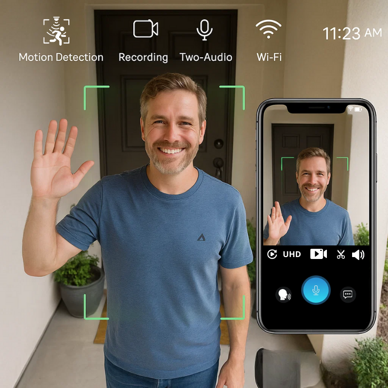 Avelena | Drahtlose intelligente Videotürklingel | Keine Abonnement erforderlich | Hochauflösende Kamera Türklingel