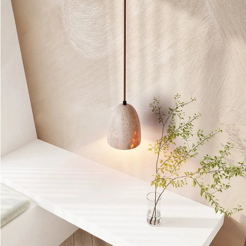 Avelena | TerraLume – Pendelleuchte mit Natursteinstruktur und warmer Glut