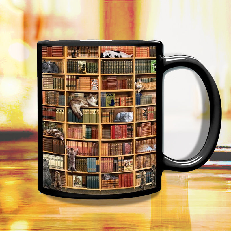 Avelena | Bücherregal Keramikkaffeebecher - Geschenk für Katzenbuchliebhaber