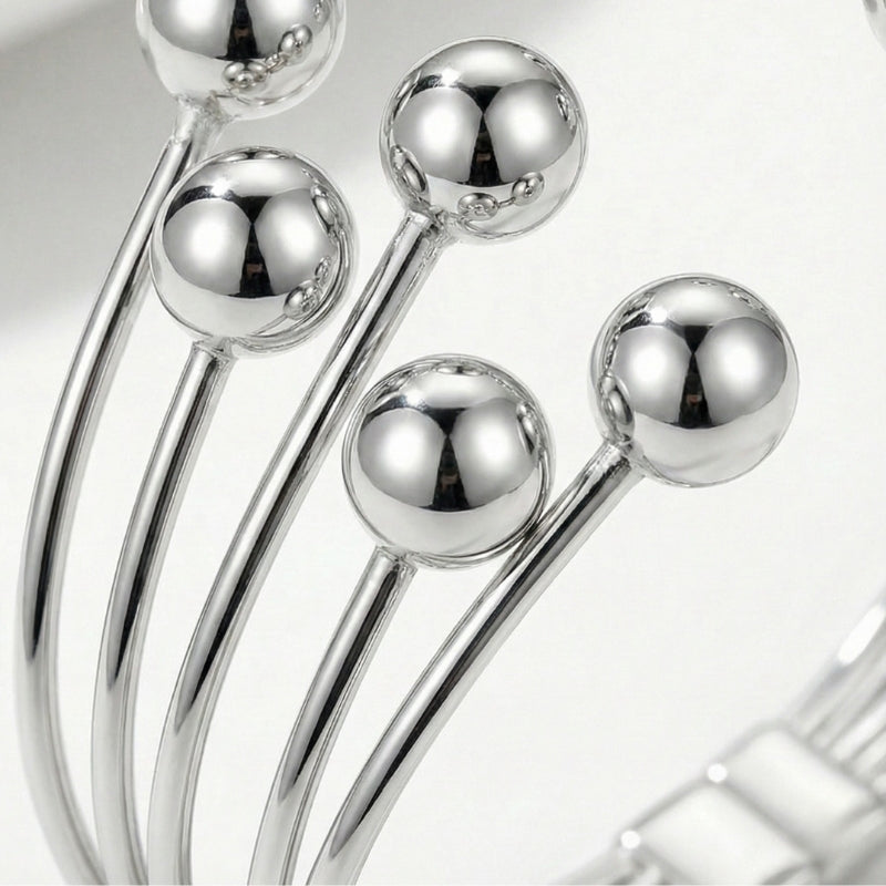 Damen Offenes Mehrreihiges Armreif mit Kugelenden in Silberoptik | Shop Nory