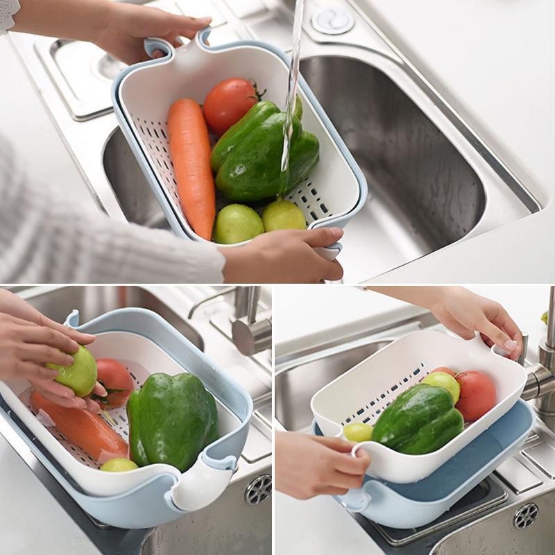 Avelena | Doppelschicht Flip-Drain-Korb, Obst- und Gemüsekorb aus Kunststoff, Tropfkorb