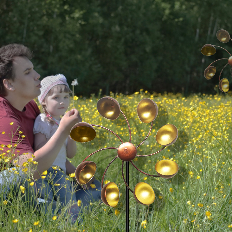Avelena | Dekorative Garten-Windmühle mit Metallblüten – Farbiges Windspiel für Außenbereich