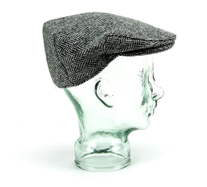 Avelena | Fischgräten Harris Tweed Flat Cap Grau