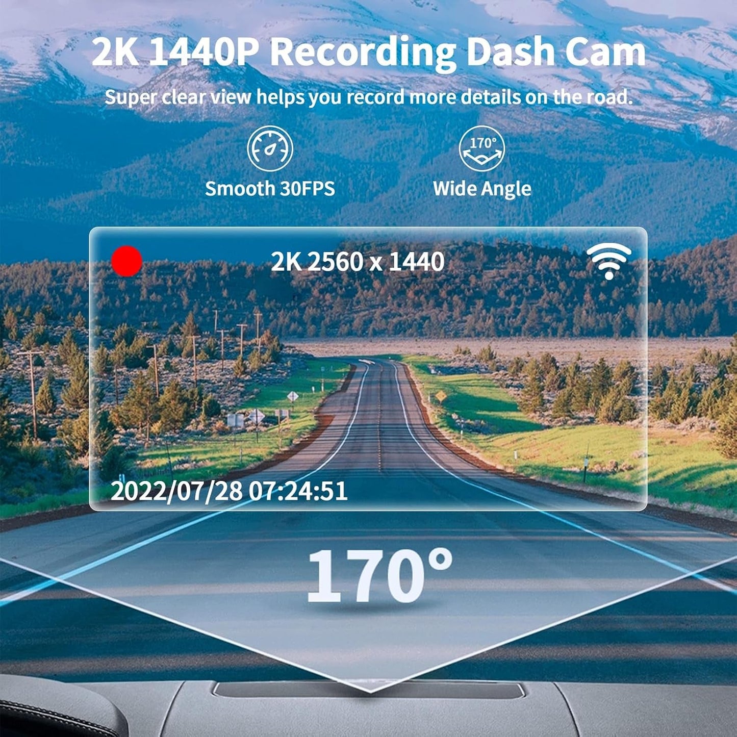 Avelena | 2K Front Dash Cam Mit Eingebautem Wifi - Qhd 1440P Mit Super Nachmodus, G-Sensor, 24-Stunden Parkmodus, 170° Weitwinkel, Loop-Aufnahme