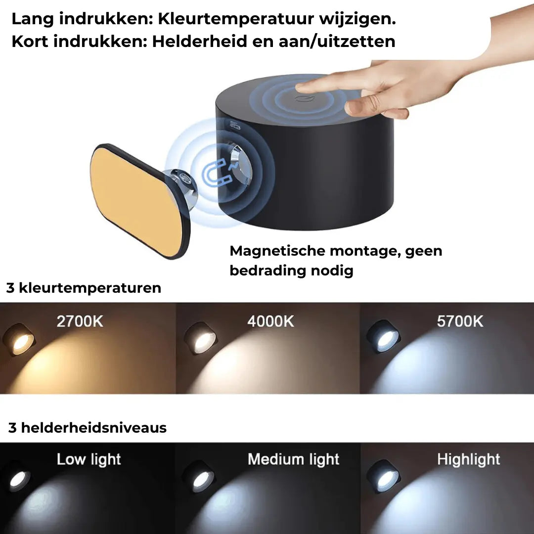 Avelena | Wandlampe Wiederaufladbar Kabellos 360°