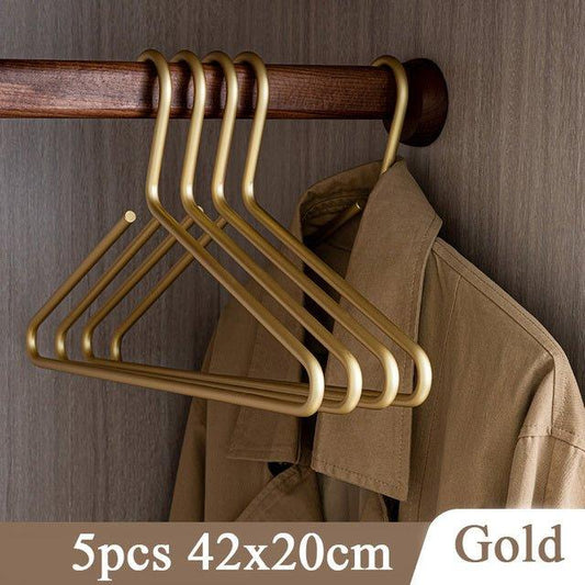 Avelena | 5 Stück Kleiderbügel aus massivem mattem Gold/Silber │ Nahtloser Kleiderschrank-Organizer aus Metall
