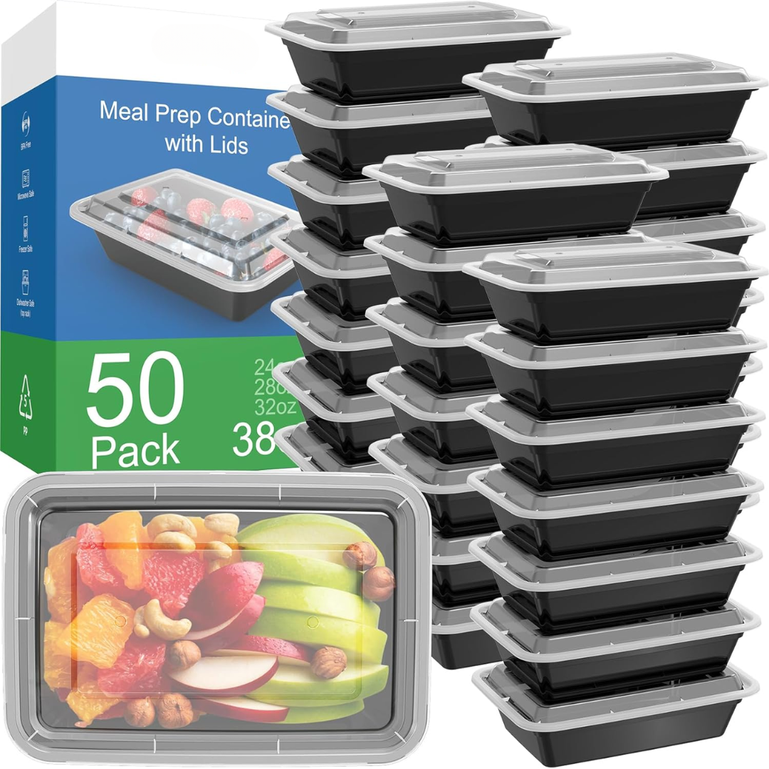 Avelena | 50-Pack wiederverwendbare Meal Prep Behälter mit Deckel, auslaufsicher