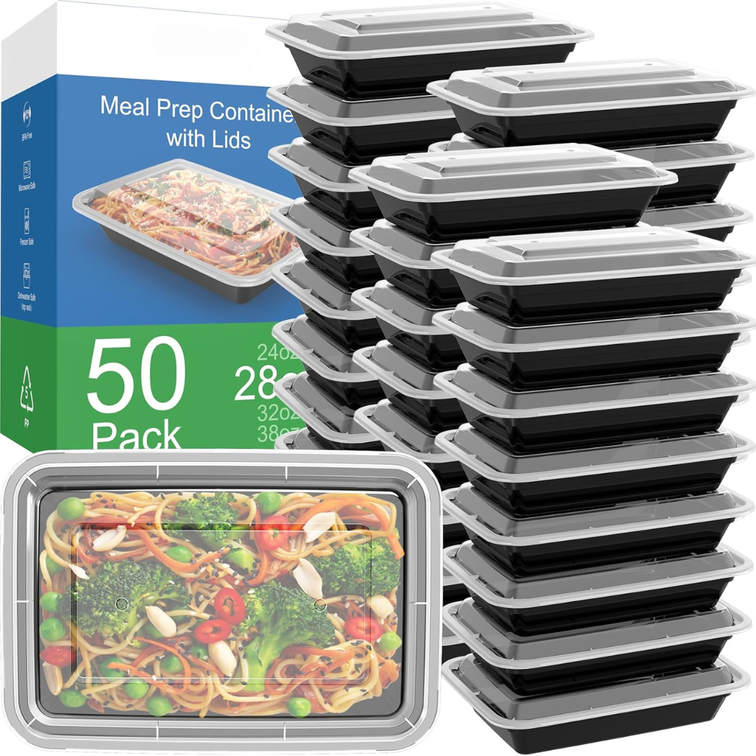 Avelena | 50-Pack wiederverwendbare Meal Prep Behälter mit Deckel, auslaufsicher