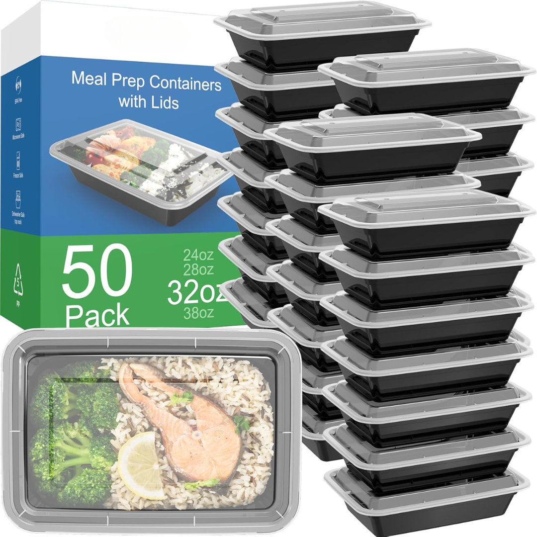 Avelena | 50-Pack wiederverwendbare Meal Prep Behälter mit Deckel, auslaufsicher