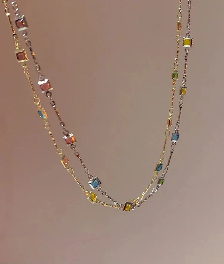 Avelena | Gold/Silber Kette mit Funkelnden Buntfarbenen Edelsteinen Ivy