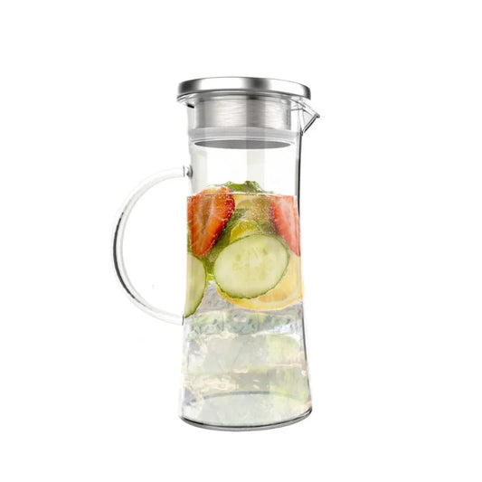 Avelena | 50oz hitzebeständiger Glaskrug mit Edelstahlfilter Auslaufdeckel