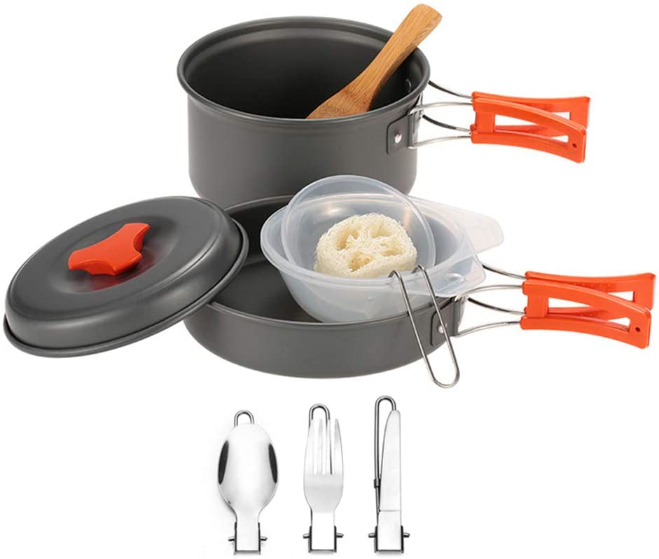 Avelena | Dzrzvd Camping Kochgeschirr Mess Kit Ausrüstung, Rucksack Zubehör Ausrüstung Töpfe Und Pfannen Set Mit Netzaufbewahrungstasche Für Reisen, Picknick