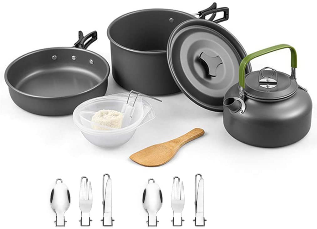 Avelena | Dzrzvd Camping Kochgeschirr Mess Kit Ausrüstung, Rucksack Zubehör Ausrüstung Töpfe Und Pfannen Set Mit Netzaufbewahrungstasche Für Reisen, Picknick