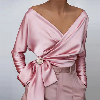 Avelena | Elegante Bluse mit Geknotetem V-Ausschnitt
