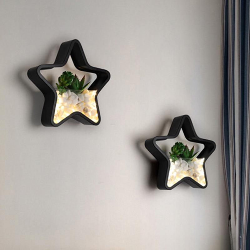 Avelena | Faux Sukkulent Pflanze Wandlicht Metall Stein Modern Kreativ Wandleuchte In Schwarz für Schlafzimmer