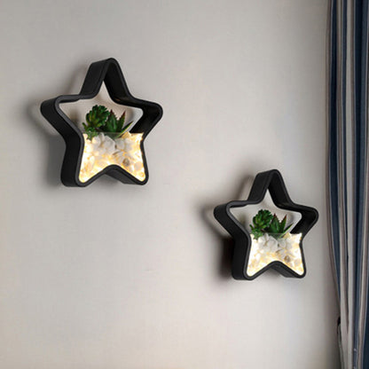 Avelena | Faux Sukkulent Pflanze Wandlicht Metall Stein Modern Kreativ Wandleuchte In Schwarz für Schlafzimmer