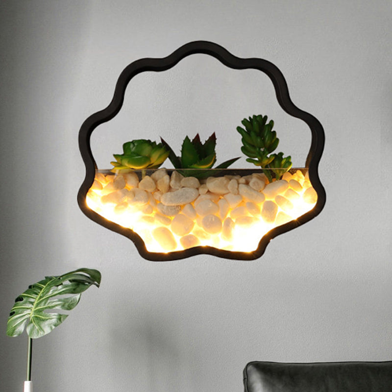 Avelena | Faux Sukkulent Pflanze Wandlicht Metall Stein Modern Kreativ Wandleuchte In Schwarz für Schlafzimmer