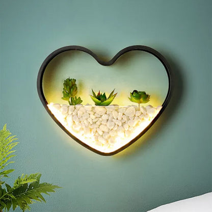 Avelena | Faux Sukkulent Pflanze Wandlicht Metall Stein Modern Kreativ Wandleuchte In Schwarz für Schlafzimmer